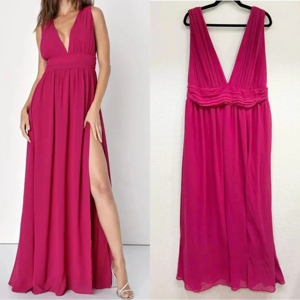 heavenly hues magenta maxi dress Dark Magenta Dress - Sleeveless Ruffled Dress - Tie-Back Dress